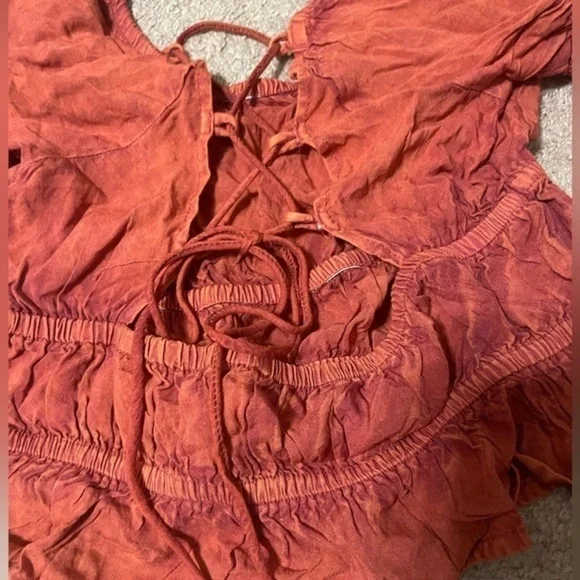 Rebellion Burnt Orange Crop Top with open tie up back Size Small - Picture 9 of 9